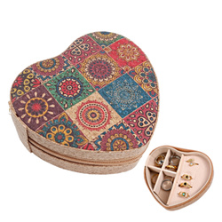 Cork Heart Jewelry Organizer Aztec Pattern Casket Chest