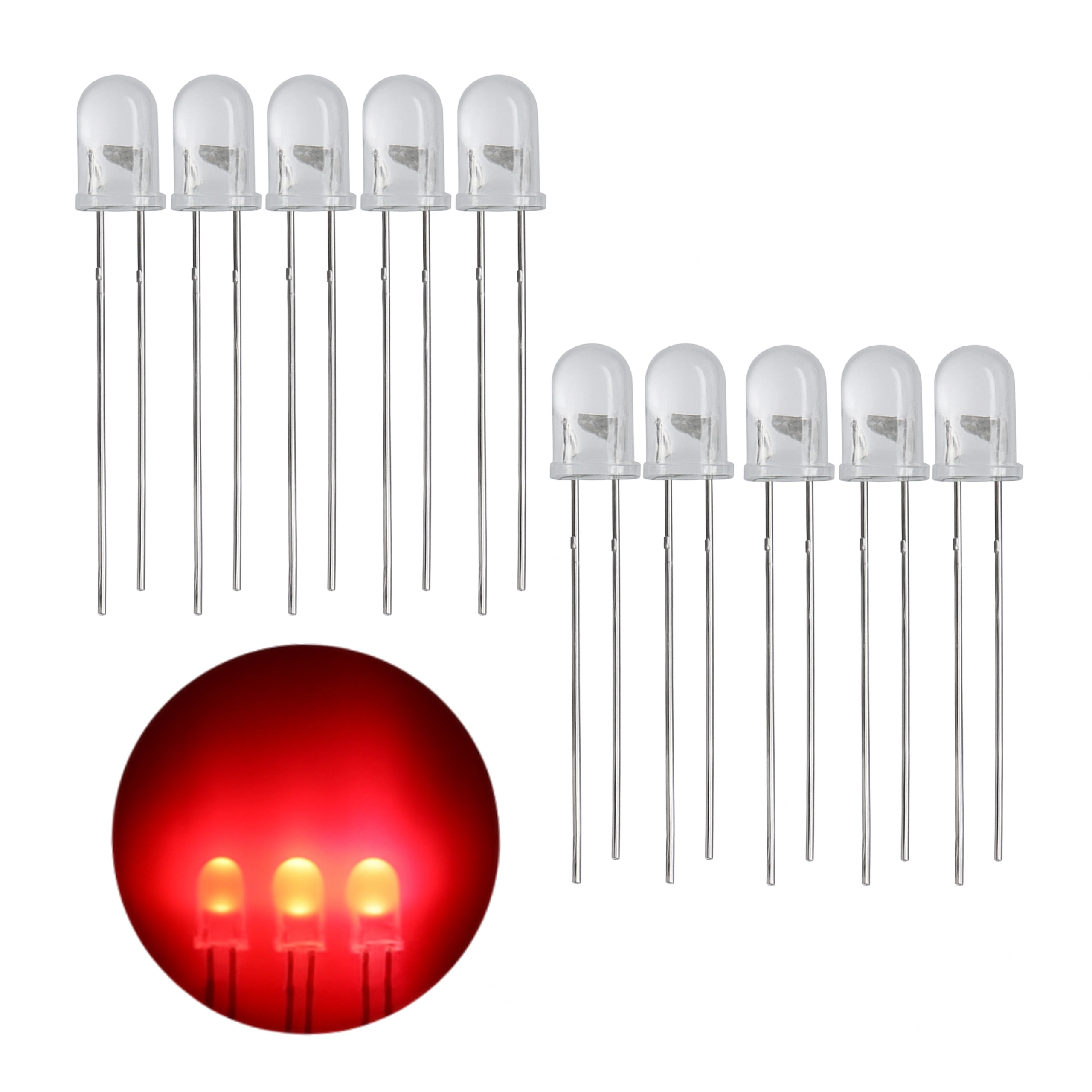 Dioda LED 5mm czerwona dyfuzyjna - przeźroczysta 20mA - 620-625nm