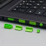 Set of 16 silicone network port plugs - green - network port plugs