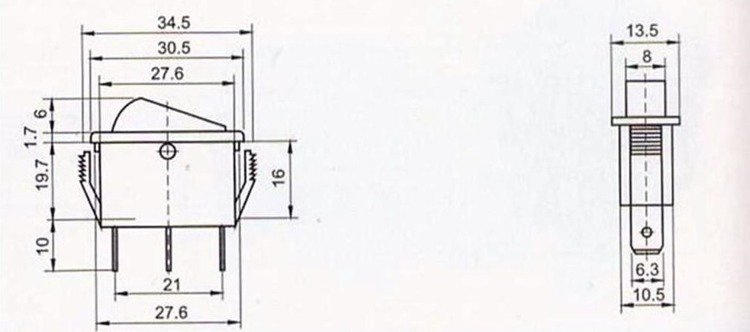 Przełącznik klawiszowy KCD3-101N - żółty - tył