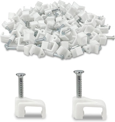 Uchwyt kwadratowy do kabli z gwoździem 8mm - 100 sztuk - biały - uchwyt przewodów