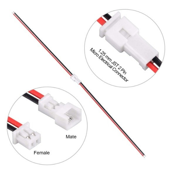 Wtyk Micro JST z przewodem 120mm - 2 PIN raster 1.25