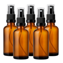 Brown Glass Bottle with Atomizer 100ml Brown Glass, Black Atomizer - Set of 5