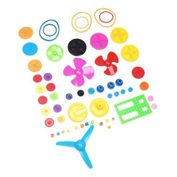 A set of 55 plastic parts and gears for building DIY robots and vehicles.