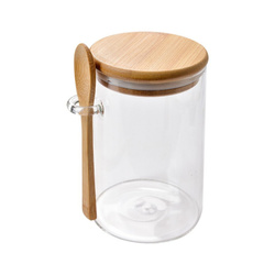 Glass Jar Container with Spoon Wooden Lid - 500ml Jar