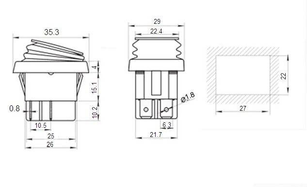 Przełącznik klawiszowy KCD4-R - 16A/250V - Podwójny - ON/OFF - IP65 - czerwony