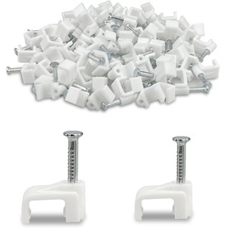 Square cable holder with 6mm nail - 100 pieces - white - cable holder