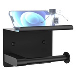 Toilet Paper Holder with Shelf Without Drilling - Self-adhesive - Black