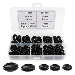 Set of 105 cable grommets 4-10mm Black Rubber grommet