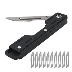 Folding Pocket Knife Black Scalpel Interchangeable Blades 10 Piece Keychain