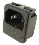 IEC AC receptacle - square - male with fuse - snap-on mounting to housing