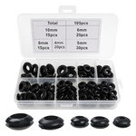 Set of 105 cable grommets 4-10mm Black Rubber grommet