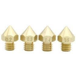 Zestaw 4x Dysz 0,2/0,3/0,4/0,5 mm - H13 - M6 - Filament 1,75mm - RepRap E3D V5 V6