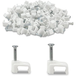 Square cable holder with 4mm nail - 100 pieces - white - cable holder