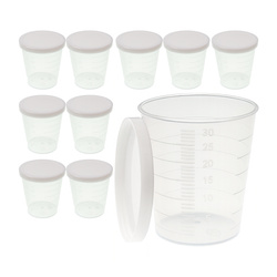 Measure 30ml Plastic Container with Lid Lockable for Medicines, Paints and Liquids - Set of 10
