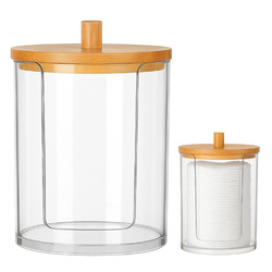 Cosmetic Swab Container Bamboo Acrylic Bathroom Organizer