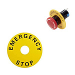 EMERGENCY STOP descriptive plaque - 90mm - Warning ring for safety button