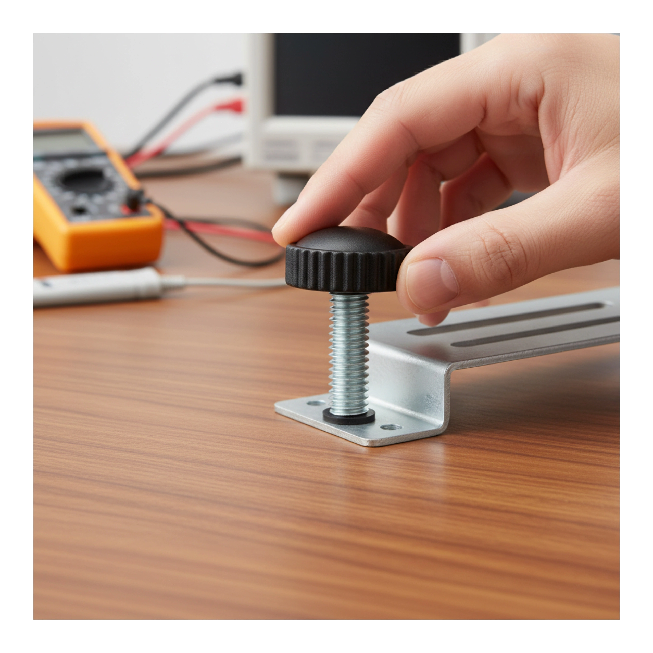 śruba z pokrętłem radełkowanym