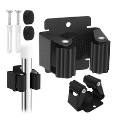 Mop Hanger Broom Brooms Rakes Tools Stick - Wall Mounted Self Adhesive Single Black