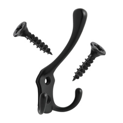 Wieszak ścienny potrójny - czarny - 13 cm - Haczyk metalowy na odzież