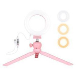 Puluz LED ring lamp / tripod 12 cm PKT3091F (pink)