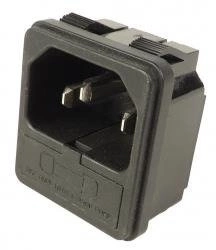 IEC AC receptacle - male - with fuse - snap-on mounting to housing