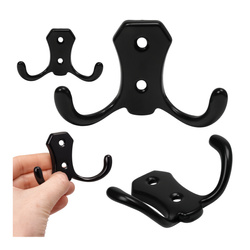 Wieszak podwójny ścienny - czarny - 45mm - Haczyk metalowy na ubrania