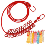 Washing cord with clips - elastic - travel - red